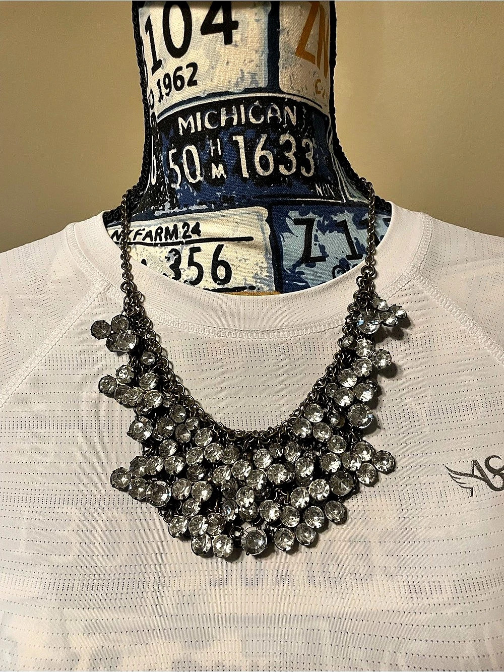 J.Crew Crystal Cluster Statement Bib Necklace Gray & Black